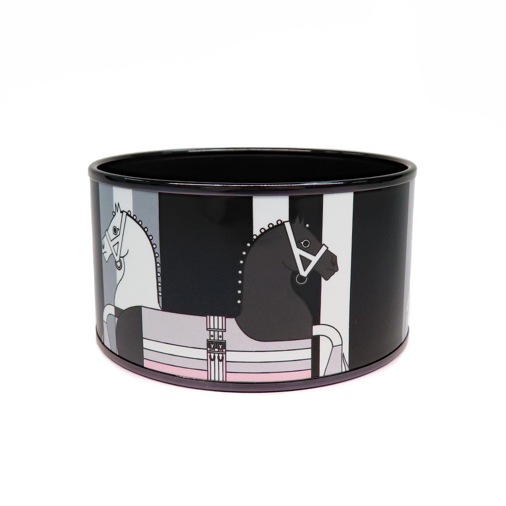 Hermes TGM Horse Bangle Bracelet in Black and White Metal 38645