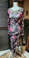Women s Black Floral Long Sleeve Ballroom Latin Dance Dress Rhinestone Fringe