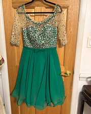 Mori Lee Womens Size 16 Green Sequin Chiffon V-Neck A-Line Knee Dress