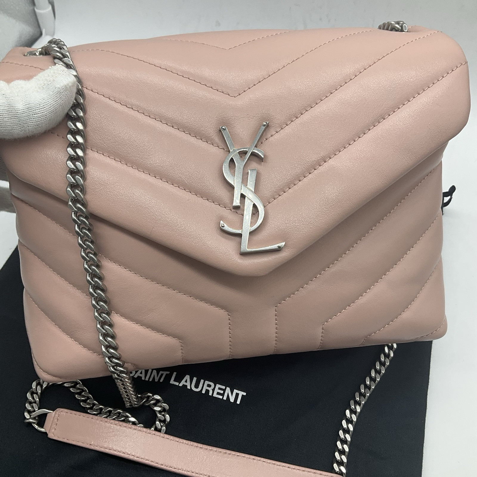 Borsa Saint Laurent pelle di vitello Y trapuntata monogramma catena Loulou rosa antica