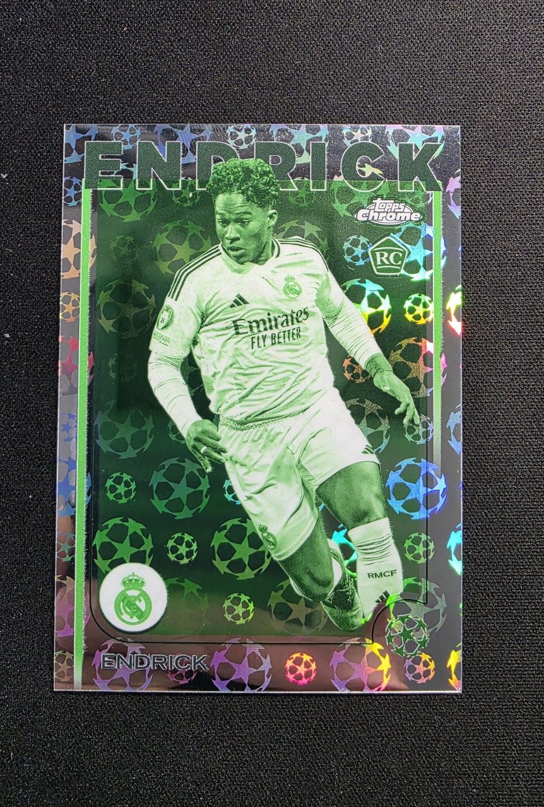 Endrick 2024-25 Topps Chrome UEFA Night Vision Starball Logofractor RC #100