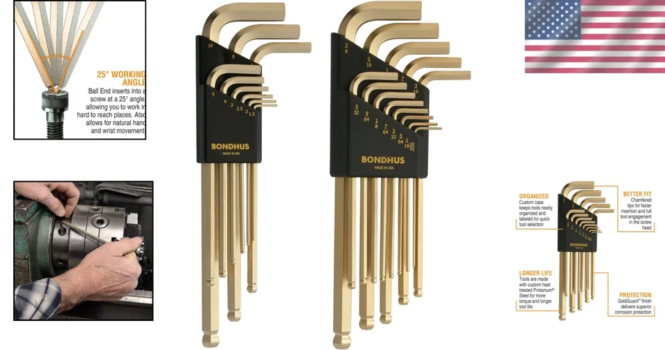 Inch/Metric Ball End L-Wrench Double Pack - GoldGuard Plated - Image 2 of 4