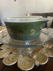 Pyrex Zodiac Symbols Green Gold White Glass Round Vintage Casserole Dish
