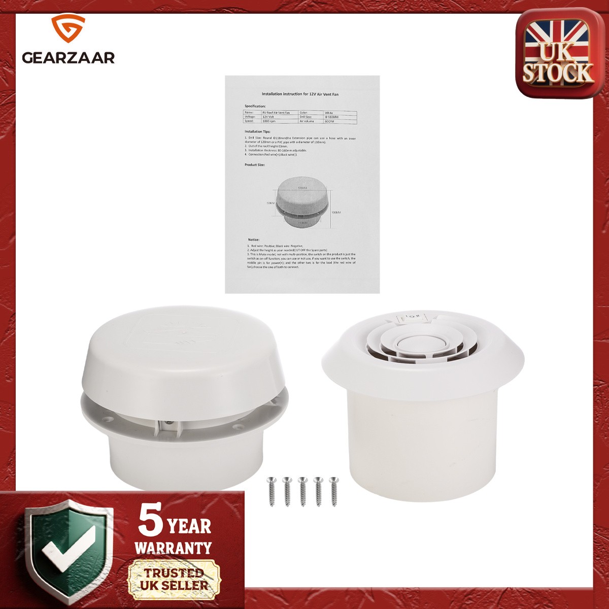 Caravan Electric Fan FOR Camper FOR Campervan Motorhome RV Caravan Skylight Vent
