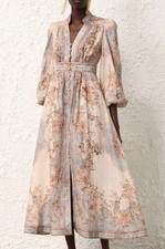 Zimmermann The August Plunge Midi Dress Sky Blue Floral Size 2 / AU 12 US 6