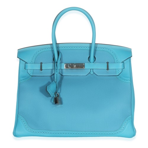 Hermès Turquoise Togo Swift Ghillies Birkin 35 PHW