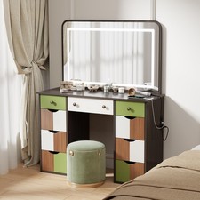 Vanity Desk with LED Lighted Mirror  Charging Ports 9-Drawer Makeup Table