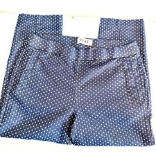 ELLE Blue White Polka Dot Slim Leg Ankle Pants M Stretch Chic Pull On Casual