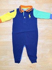 Ralph Lauren Romper Boys 3-6 Months Colorblock Polo Long Sleeve One Piece