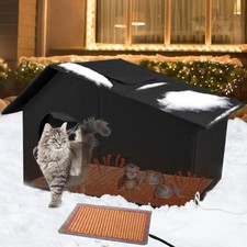 Heated Cat House Outdoor in Winter Outside Insulated Cat House W/ Heating Pad