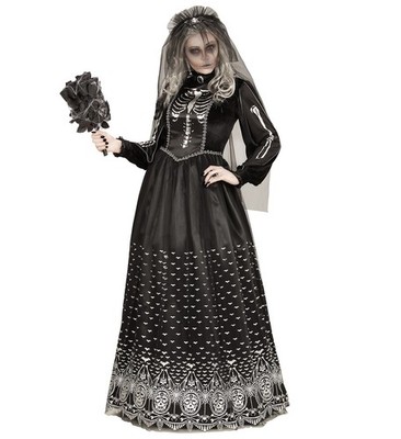 Skelettbraut Skelett Braut Kleid mit Reifunterrock Brautschleier Gr. M Halloween