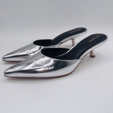 Reformation Kitten Heel Mule Women’s Size 8.5 Metallic Silver Leather