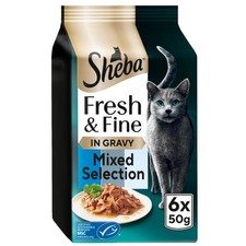 48 x 50g Sheba Fresh & Fine Adult Wet Cat Food Pouches Mixed Selection in Gravy 6.85 per kilo