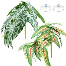 2 Pack Reptile Plants for Terrarium, Artificial Leaves Habitat Decorations wi...