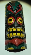 Hand Carved Painted Wooden Tribal Tiki Mask 12x6 Wall Hanging Bar Decor