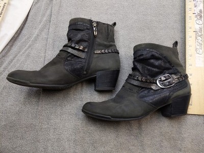 Tamaris Boots Womens 9 40 Gray Synthetic Ankle Buckle Zip Block Heel Booties