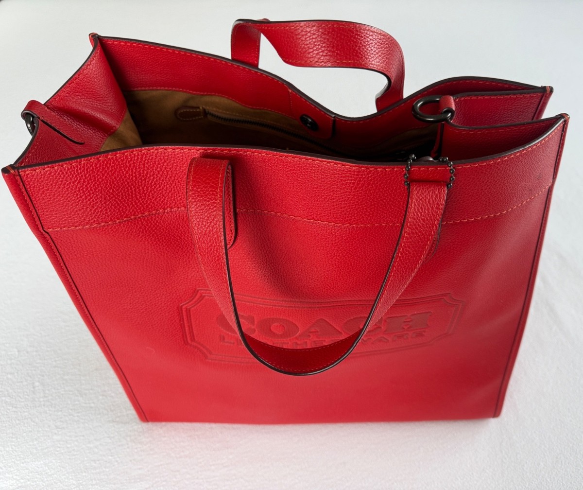Coach Field Tote 40 with Coach Badge in 1941 Red Pebbled Leather