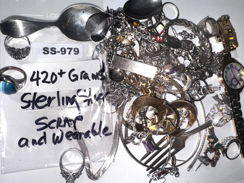 HUGE 425+ Gram (TW) Scrap Sterling Silver Lot w/Usable Fine Jewelry SS ...