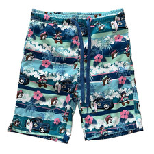 Buc-ee  s Youth XS Boys Swim Trunks Hawaiian Cars Surfing Floral Tropical Blue