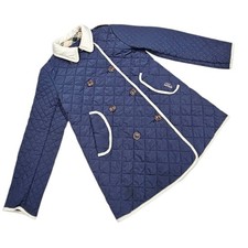 Daks Quilted Double Breasted Navy Blue Kids Coat 9 Preppy Pockets Lightweight