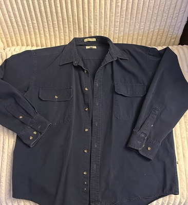 #ad #ad Cabelas Stonewash Canvas Roughneck Shirt Mens Blue XL Reg Button Down Cotton $14.99