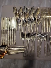 8 Piece Place Setting Gold Tone Flatware SET 49 Total Pieces