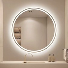 24'' LED Bathroom Mirror Round Lighted Wall Mounted, Anti-fog Gesture Control
