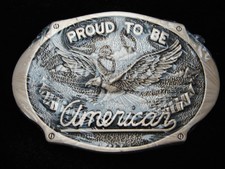 QL11153 NOS VINTAGE 1980s  PROUD TO BE AMERICAN  SOLID BRASS BELT BUCKLE