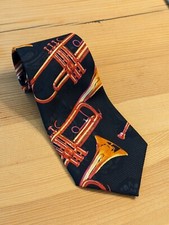 Men's Trumpet Wind Instrument Musical Theme Black Gold Novelty Necktie Bands Fun
