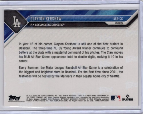 Topps Now 2023 Clayton Kershaw All Star Game Los Angeles Dodgers #ASG-CK - Bild 2 von 2
