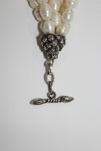 Five Strand Cream Freshwater Pearl Necklace 16" 925 Sterling End Caps and Toggle - Picture 6 of 9