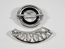 Fashion Designer Brooch Pin Black Enamel Silver Tone UNIQUE Signed MONET Lot