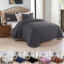 Embossed Reversible Bedspread Coverlet Quilt Set Bedding Bed Cover Queen King