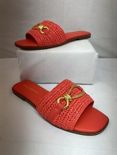Donna Karan Haylen Raffia Slide Sandals Orange Size 8M, READ Details.