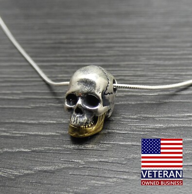 Sterling Silver Movable 3D Realistic Skull Head Pendant Snake