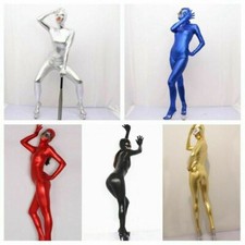 Femme Faux Latex Zentai Costume Combinaison Mouillé Look Brillant Moulante