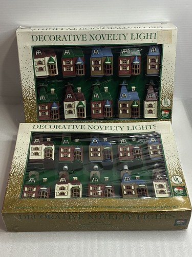 Vintage Victorian Houses Cottages String Lights Christmas Village Hard Plastic - Picture 2 of 22
