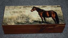 #4883 FIELDS OF GRAY HORSE KEEPSAKE,JEWELRY,HOME DECOR WOOD CEDAR BOX 4" X 9.5"