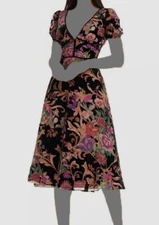 Dress The Population Women's Black Printed Puff-Sleeve Fit & Flare Dress Size XS