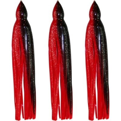 5.5'' to 8.5'' Octopus Hoochie Squid Skirt - Black & Red - 3 Pack
