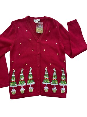 Bechamel Ugly Christmas Sweater Christmas Tree Cupcake Sweater Medium M Cardigan