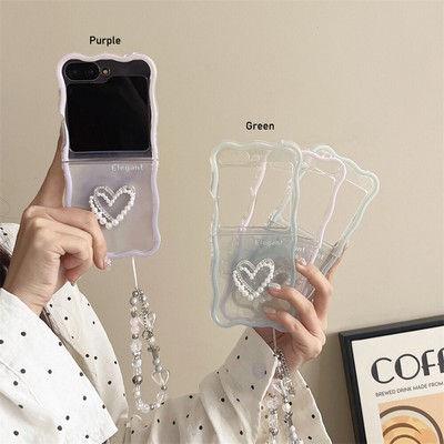 For Samsung Z Flip 6 5 4 3 Pearl Love Dream Colour Slim Phone Case with Bracelet