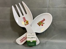 Christmas Salad Serving Set Fork And Spoon melamine Gnome New White Real Simple.