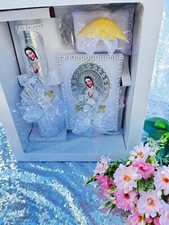 5pcs Baptism Candle Set Favors, Girl Boy WHITE Set de Bautizo Nina/Nino ENGLISH