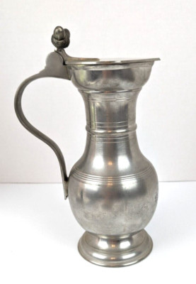 Vintage Swiss Pewter Pitcher SIGG Frauenfeld Etain Fin Acorn Lift Lid .75 Liters