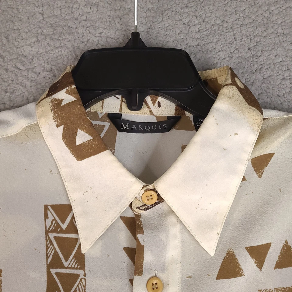 Camisa masculina Marquis XL marrom bege branca botão para baixo designer retrô - Imagem 3 de 4