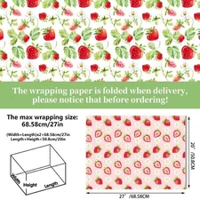 12 Sheets Strawberry Wrapping Paper 20x27in Strawberry Patterns Gift Wrap Pap...