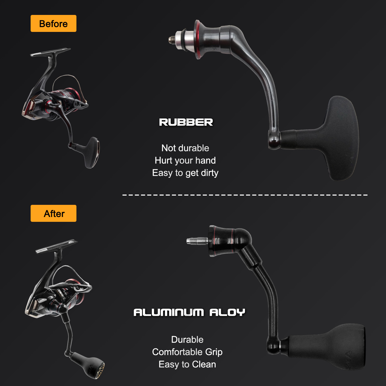 Spinning Handle W/TPE Black Knob 27mm for Shimano Stradic FL FM Stella Vanford