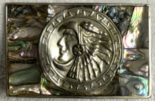  EAGLE'S HEAD WARRIOR  Alpaca Silver  Abalone Belt Buckle