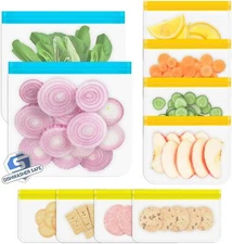 10PK Reusable Silicone Storage Bags 3 Sizes Leakproof Freezer Safe Dishwasher